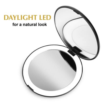 China Foldable Portable Cosmetic Lighted Around Makeup Mirror 1/10X Travel Magnifying Vanity Mirror With Led Lights for sale