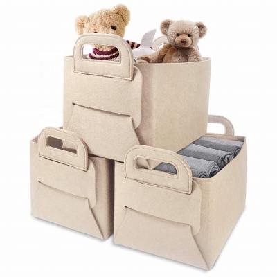 China Eco-Friendly Durable Stock Storage Bin Super Thick Felt Hamper Basket With Handles For Shelves Nursery Toy Magazine for sale