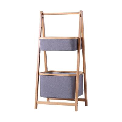 China Eco-friendly Durable Laundry Basket 2 Tier Bamboo Laundry Storage Basket Rack With Removable Cloth Basket for sale