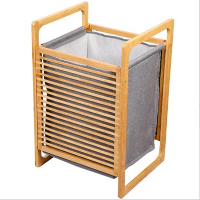 China Eco-friendly Durable Bamboo Laundry Basket Laundry Storage Hamper With Removable Cloth Bag For Bathroom for sale