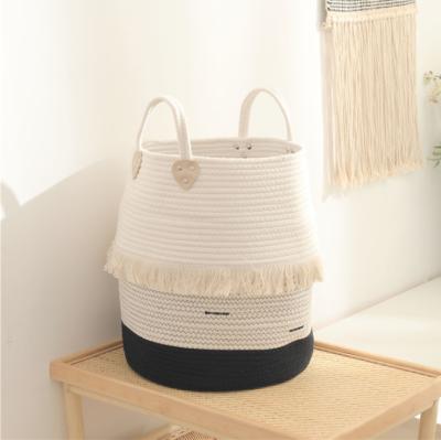 China Eco-friendly Durable Rope Woven Basket Cotton Laundry Hamper Large For Kids Blanket Toy Nursery for sale