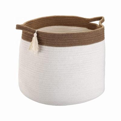 China Direct-Factory Folding Custom Decorative Woven Cotton Rope Storage Basket With Handles for sale