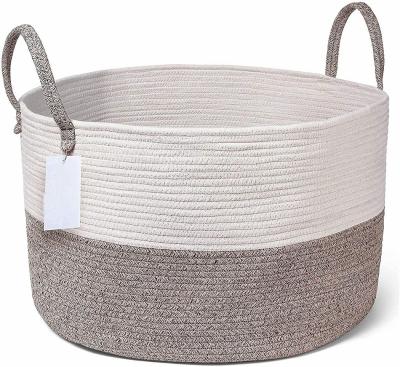 China Fold 2021 New Large Rope Woven Cotton Storage Baskets With Handles For Nursery Clothes for sale