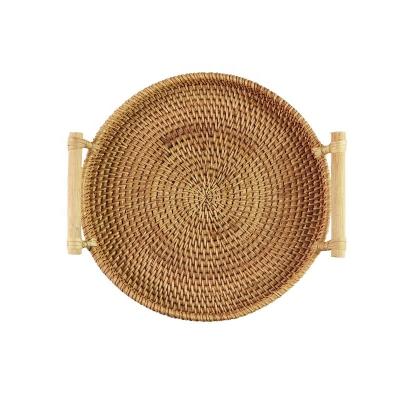 China Handmade Natural Breadfruit Rattan Tray Durable Eco - Friendly Storage Basket for sale