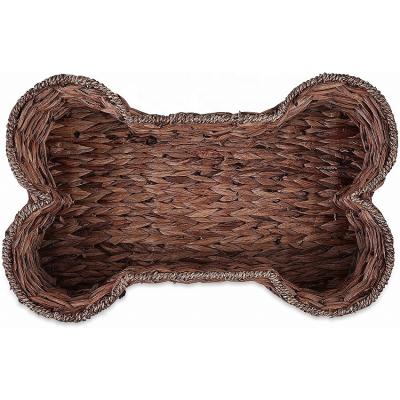 China Viable Bone Formed Handmade Water Hyacinth Pet Storage Collection Dog Toy Basket for sale