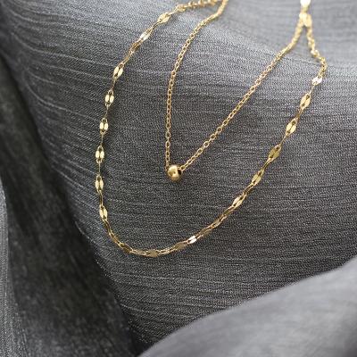 China Fashion Girl Double Layer Chain Necklace Stainless Steel Gold Plated Sequin Chain Necklace Jewelry for sale