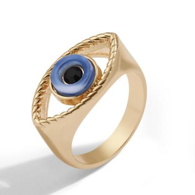 China FASHIONABLE Vintage 18k Gold Blue Eye Ring Boho Braided Chunky Ring Women's Minimalist Jewelry Gift Ring for sale