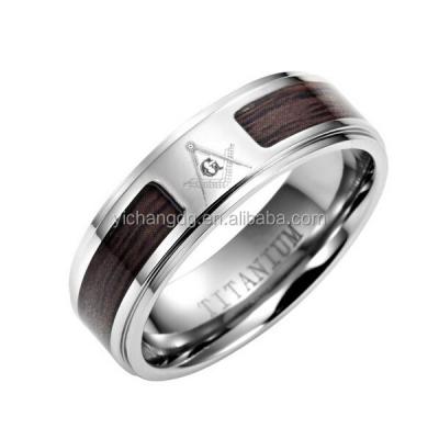 China Stainless Steel Titanium Masonic Ring with Latin Engraving and Free Black Velvet Wood Inlay Ring Box for sale