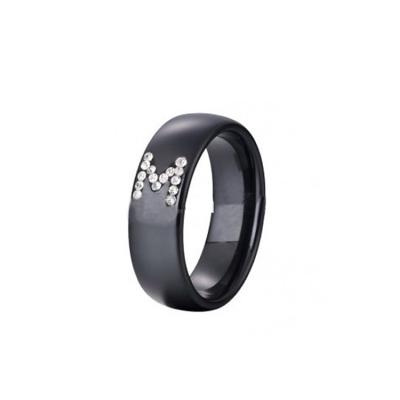 China New Stainless Steel Style Zircon Inlay Letter M Black Ceramic Ring for sale