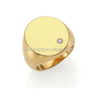 China Stainless Steel 18K Gold Plated Stainless Steel Diamond Signet Ring for sale