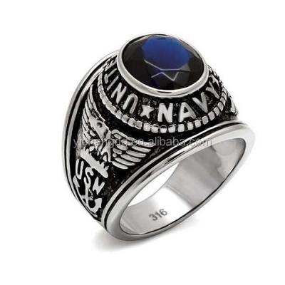 China Stainless Steel United States Navy Men's Military CZ Ring for sale