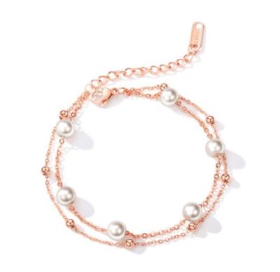 China Fashionable Wholesale Tasty Pearl Bracelet Simple Rose Pearl Chain Bracelet For Women Double Link Bracelet for sale