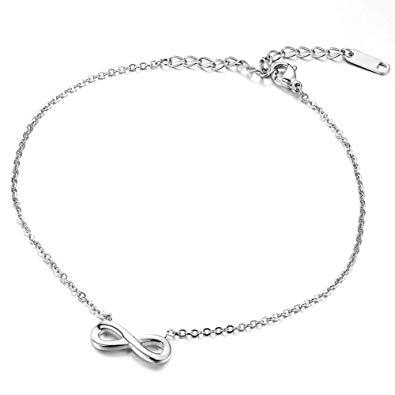 China Stainless Steel Personalized 3 Colors Custom Ring Bowknot 8 Shape Double Anklet Jewelry Chain Anklet For Women for sale