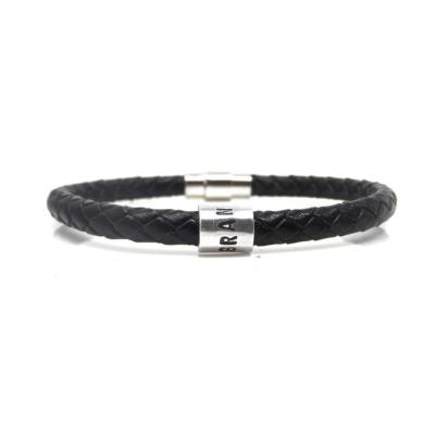 China 2019 Fashion Stainless Steel Jewelry High Quality Black Custom Leather Braided Bracelet For Men's Gift for sale