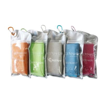 China Custom Logo In Bottle Gold Pvc Kid Safe Bag For Sports Pool Towels Super Triy Microfiber Cooling Towel for sale