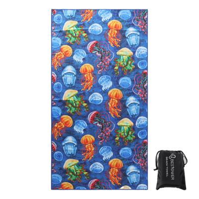 China Highest Selling Custom Disposable Double Side Printed Sandless Microfiber Waffle Beach Towel for sale