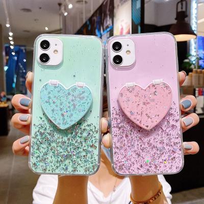 China Free Shipping TPU Heart Mirror Glitter Sparkle Phone Cases For iPhone 11 pro XR max XS 7 8 max plus X soft back bracket epoxy cover for sale