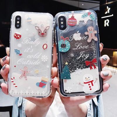 China Free Shipping Christmas Winter Liquid Sand Shockproof Clear Phone Case For iPhone 12 Pro Max for sale