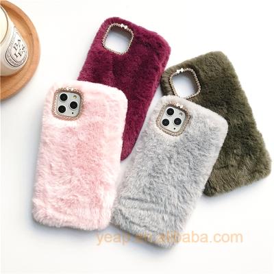 China Free Shipping Winter Fur Case For iPhone 11 Pro X Max XR XS 8 7 Plus 6S Back Cover Fluffy Rabbit Hair Warm Mobile Phone Case MDPC28 for sale