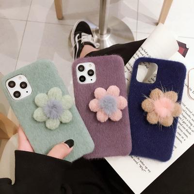 China PC Flower Cute Fur Fluffy Phone Case For iPhone X Xr Xs 11 pro 6S max 6 7 8 plus girl cover for sale