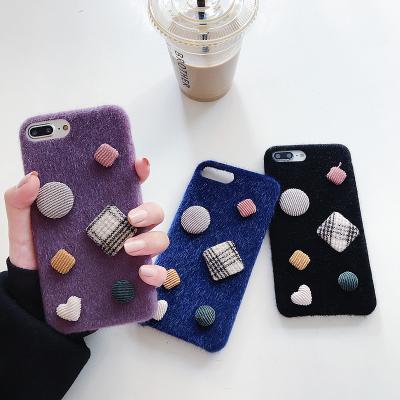 China Creative PC Button Fur Plush Phone Shape For iPhone 11 XS max XR X 7 7 plus Protective Shell Cover for sale