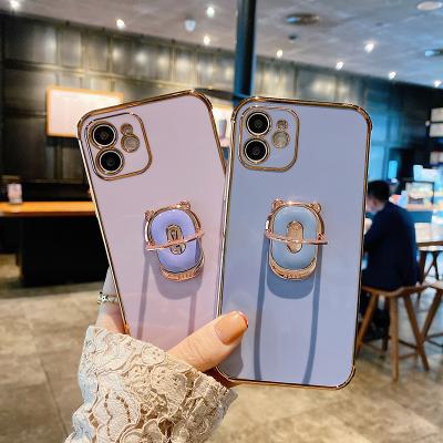 China Cute Colorful TPU+metal Bear Ring Holder Phone Case Gold Plating Phone Cover For iPhone 12 for sale