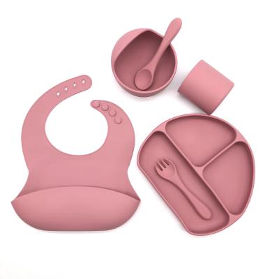 China Silicone Baby Feeding Tableware BPA Silicone Baby Bowl Bib Training Dish Snack Cup Spoon Fork Free Silicone for sale