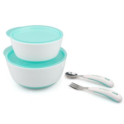 China BPA Free Baby Feeding Utensils Stainless Steel Spoon And Fork Set With Bowl Baby Feeding Tableware Set for sale