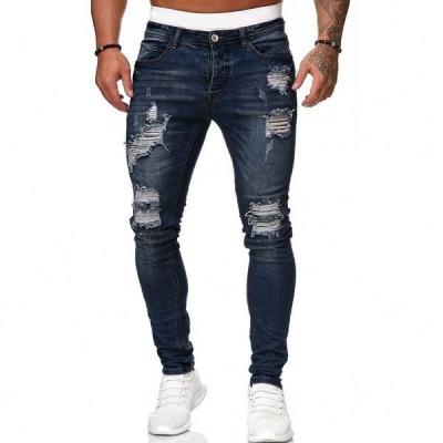 China Anti-wrinkle fashion ripped hole pencil pants mens skinny jeans denim pant mens jeans for sale