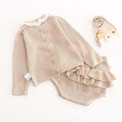 China Romper With Baby Lotus Leaf Top Brief Shorts Autumn Suit Knitted Sweater Hat Baby Spring Pants Skirt for sale