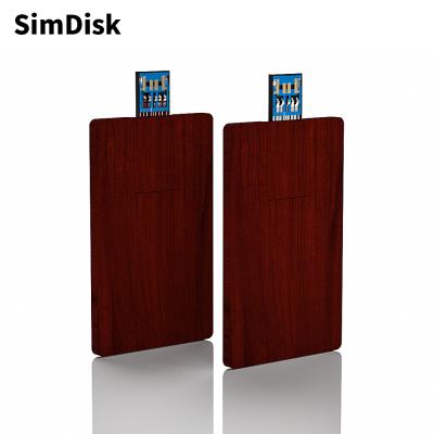 China SimDisk USB3.0 flash factory 16GB 32GB 64GB 128GBWood USB drive credit card direct order for wedding gift customizable logo and model pendrive for sale