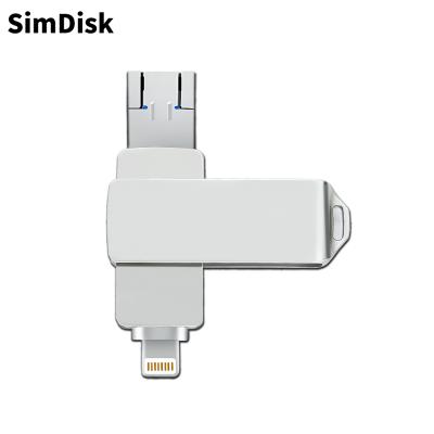 China USB Drive SimDisk 32GB 64GB 128GB Mobile Phone U Disk Flash Fits Apple Android Computer Three-in-One Metal Rotating Custom U Disk for sale