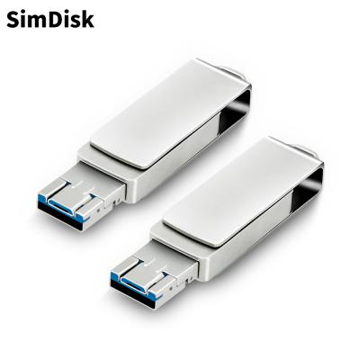 China USB Drive SimDisk 64GB Mobile Phone U Disk Flash Suitable For Apple Android Computer Three-in-One Metal Rotating Custom Manufacturer U Disk for sale