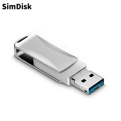 China Factory direct sales of SimDisk 64GB 128GB 256GB flash U disk USB drive, mobile phone U disk OTG Three-in-one U disk, LOGO can be customized for sale