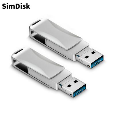 China SimDisk factory direct sales custom logos U Disk32GB 64GB 128GB flash USB drive, mobile phone OTG pendrive Three-in-one flash USB drives for sale