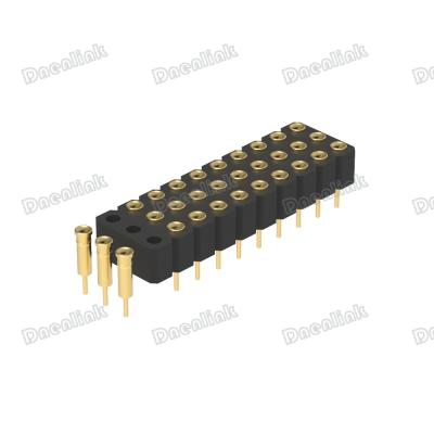 China Dnenlink 3.00mm Pitch Triple Row H4.0mm Concave Contact DIP Straight Type Connected Header PogoPin Female Connector for sale