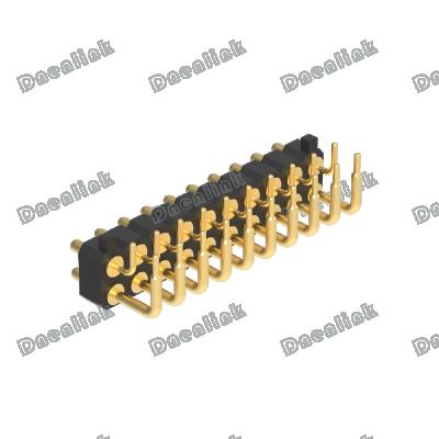 China Dnenlink 2.54mm Male Pitch Row H4.0mm Header DIP Right Angle Male Type Dual Pogo Pin Header With Peg Connector for sale