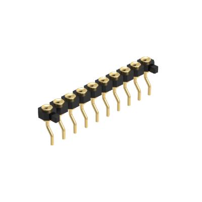 China Concave Type Single Row H1.27mm Right Angle SMT PCB Dnenlink 2.54mm Pitch With Slot Female Pogo Pin Connector for sale