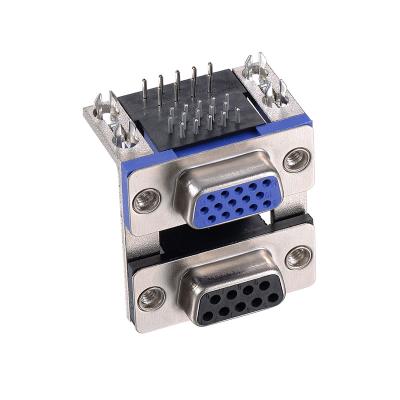 China audio & Delentech Video Right Angle Dual Port DR9 Female To HDR15 D-SUB Female Connector for sale