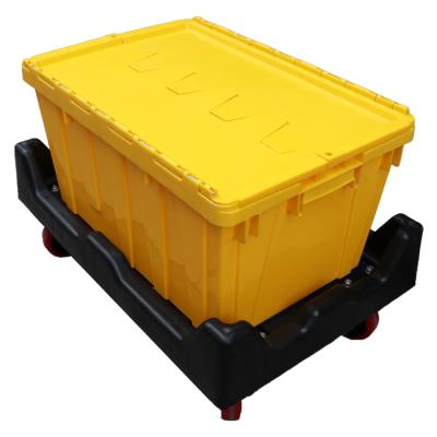 China Industrial JOIN heavy duty platform moving tools moving crate trolley pallet carrier plastic four wheel rolling dolley for sale