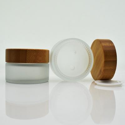 China 5g 10g 15g High Quality Natural Bamboo Cosmetic Facial Container Packaging Matte Glass Body Frosted for sale