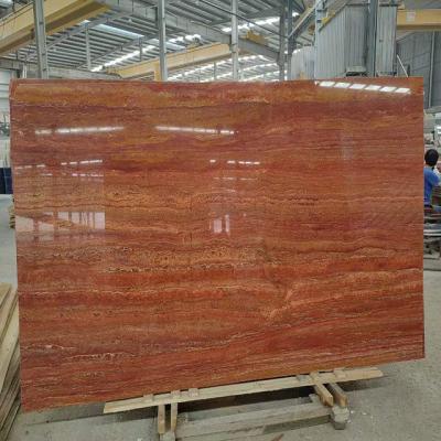 China Modern 2mm-5mm pure natural red travertine ultra-thin marble can be used for stairs bathroom walls for sale