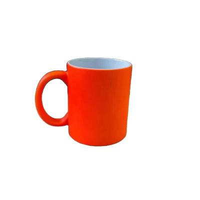 China Disposable 11oz Color Fluorescent Frosted Glass Mug With Handle Beer Coffee Mug for sale