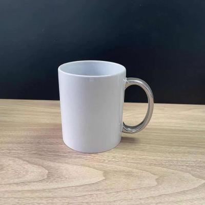 China High Quality Disposable Custom Logo 11oz Blank Plated White Gold Ceramic Handle Sublimation Mug for sale