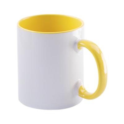 China Disposable Inner Rim Handle Color Mug 11oz Ceramic White Cup Supplies From China Manufacturer for sale