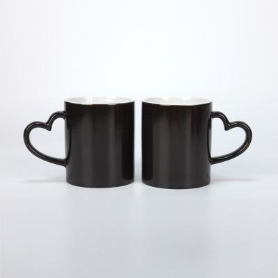 China Viable Wholesale 11oz Printing Coffee Mug Color Sublimation Ceramic Empty Inner Mug With Heart Handle for sale