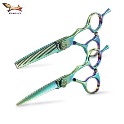 China Cutting Scissors 2019 New Arrival KUMIHO CLQ-60 Hair Scissors Set 6inch Hair Shear Green Colored Barber Scissors Chinese 440C High Stainless for sale