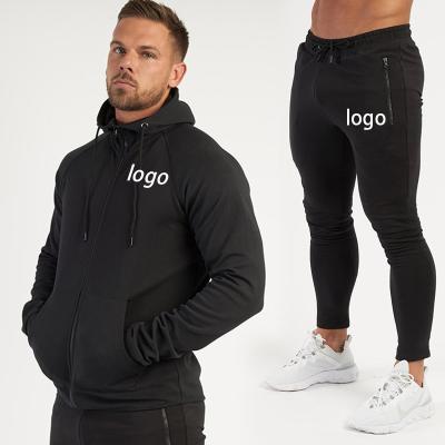 China Breathable Custom Logo Printed Plain Gym Mens Hoodies 2 Piece Sports Set Long Sleeve Pullover Hoodie for sale