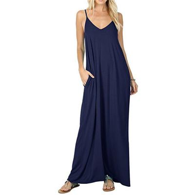 China Sustainable Female Camisole Summer Pockets Beach Solid Color Loose Sling Maxi Dresses for sale