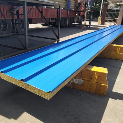 China Modern factory wolesale flat facade insulation panel lightweight blue color metal sandwich panel for roof for sale